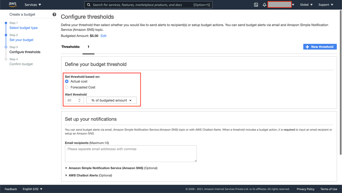 Configure Threshold page