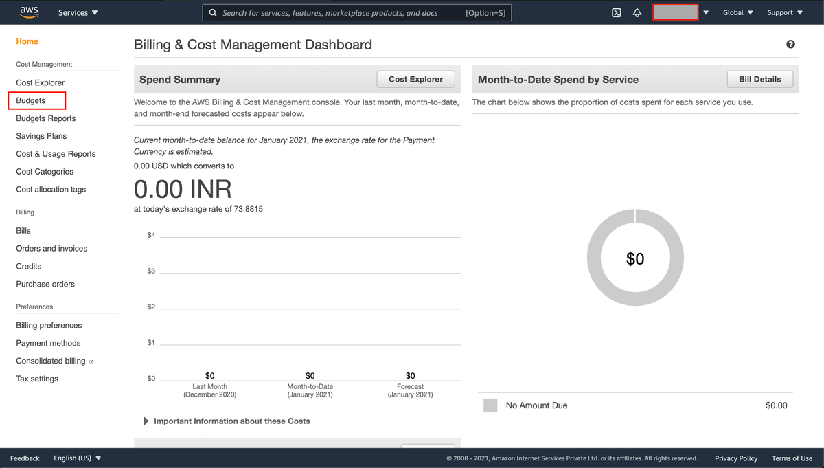 Billing and cost management page